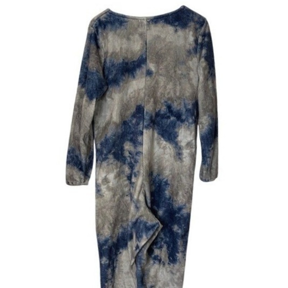 Natural Life Fleece Jumpsuit Blue Grey Womens M Tie Dye Zip Front Loungewear - Picture 3 of 8